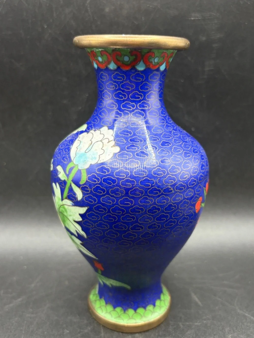 Vintage Butterfly Floral Blue Multicolor Cloisonne Vase Vessel Asian Arts Decor - Picture 4 of 10